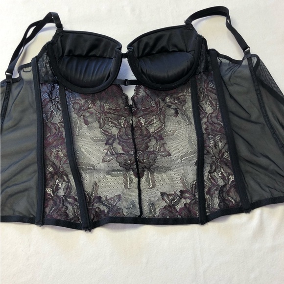 LA Senza Black & Burgundy Lace Corset Merrywidow Size Small - Picture 5 of 11